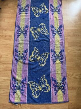 Vtg 80s Cecil Saydah Karen Allen Butterfly Beach Towel Body Sheet Reversible